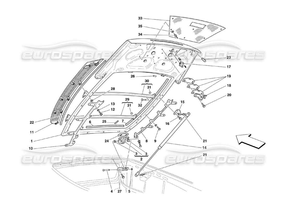 ferrari 360 challenge stradale cofano motore diagramma delle parti