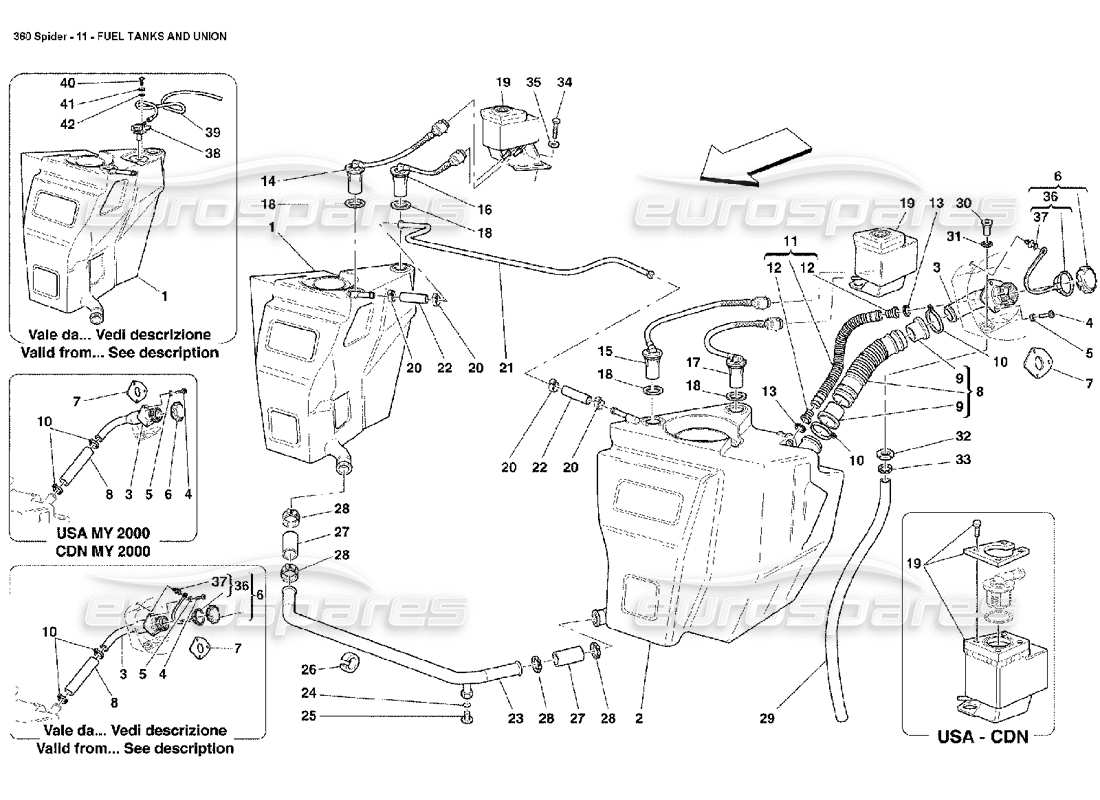 ferrari 360 spider serbatoi di carburante e unione diagramma delle parti