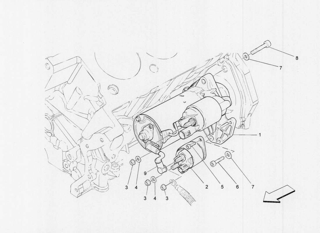 maserati qtp. v6 3.0 tds 275bhp 2017 diagramma delle parti del motorino di avviamento