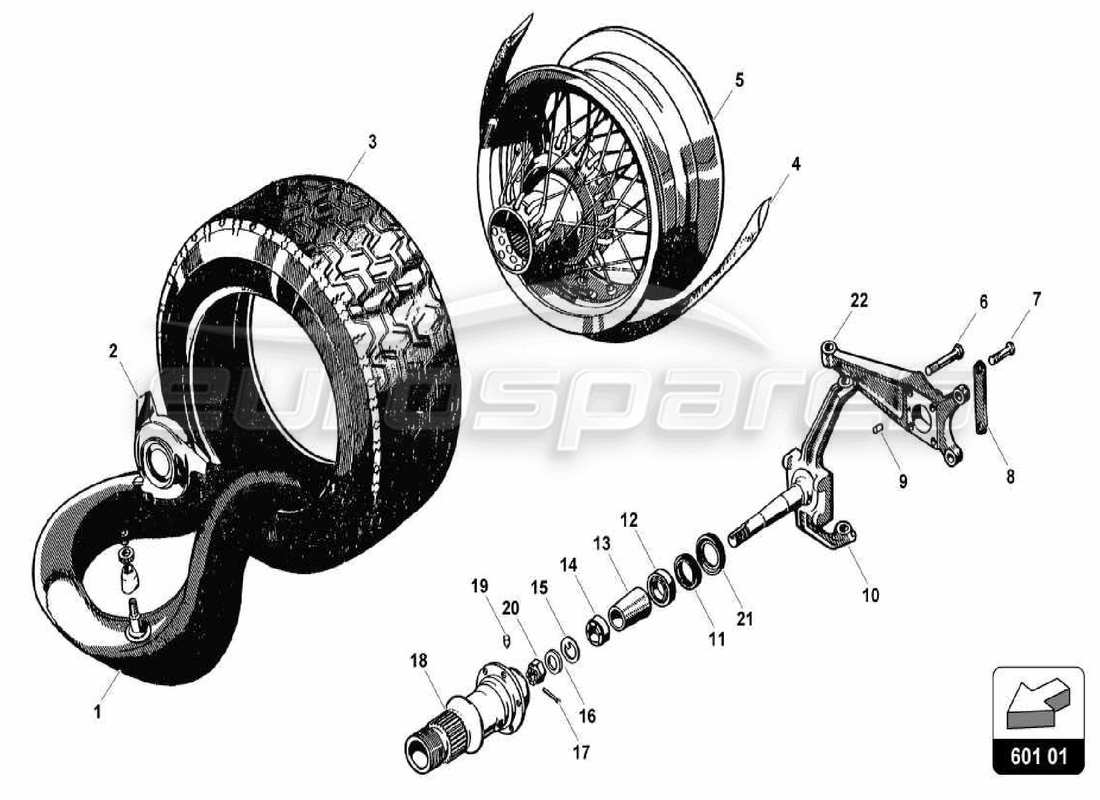 lamborghini 350 gt diagramma delle parti dei pneumatici anteriori