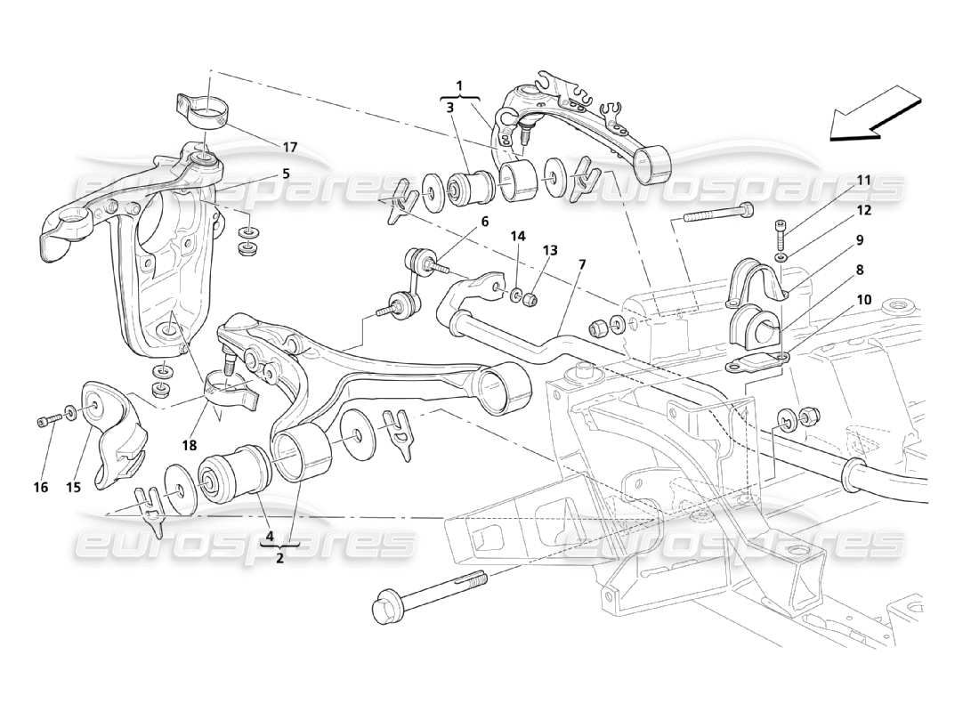 maserati qtp. (2003) 4.2 parti della sospensione anteriore diagramma