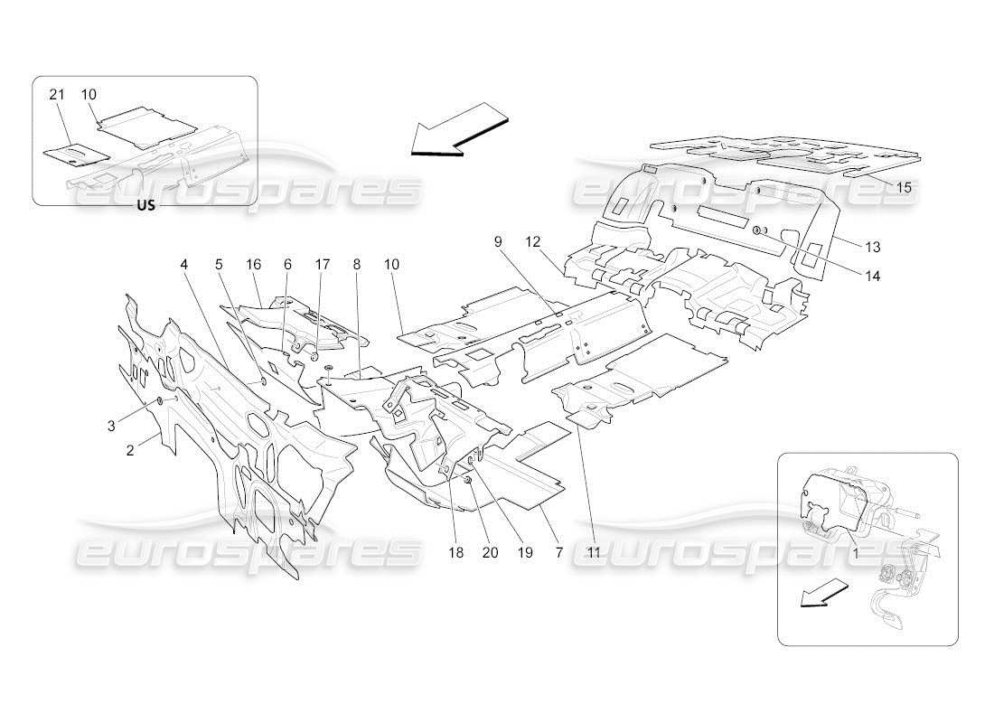 maserati qtp. (2011) 4.7 auto pannelli insonorizzati all'interno del veicolo diagramma delle parti