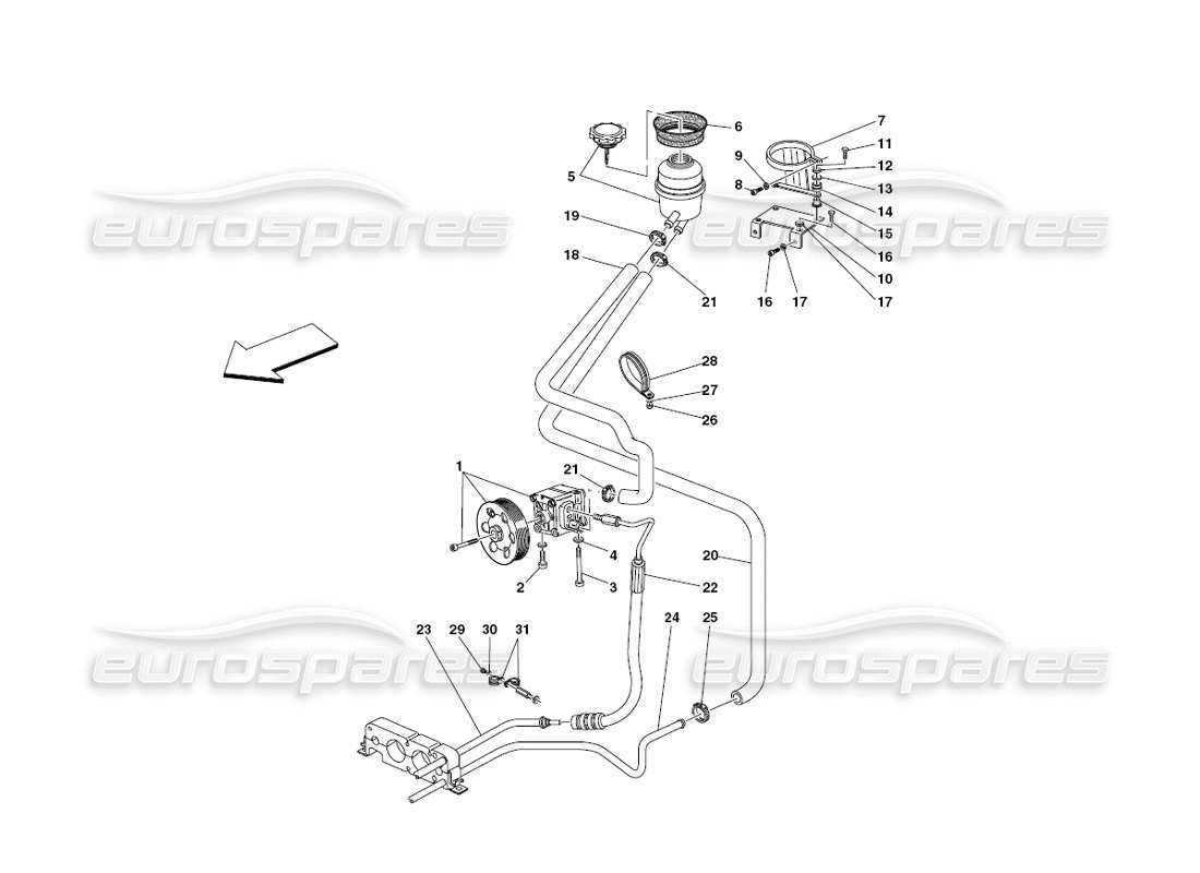 ferrari 430 challenge (2006) schema delle parti della pompa idraulica dello sterzo e del serbatoio