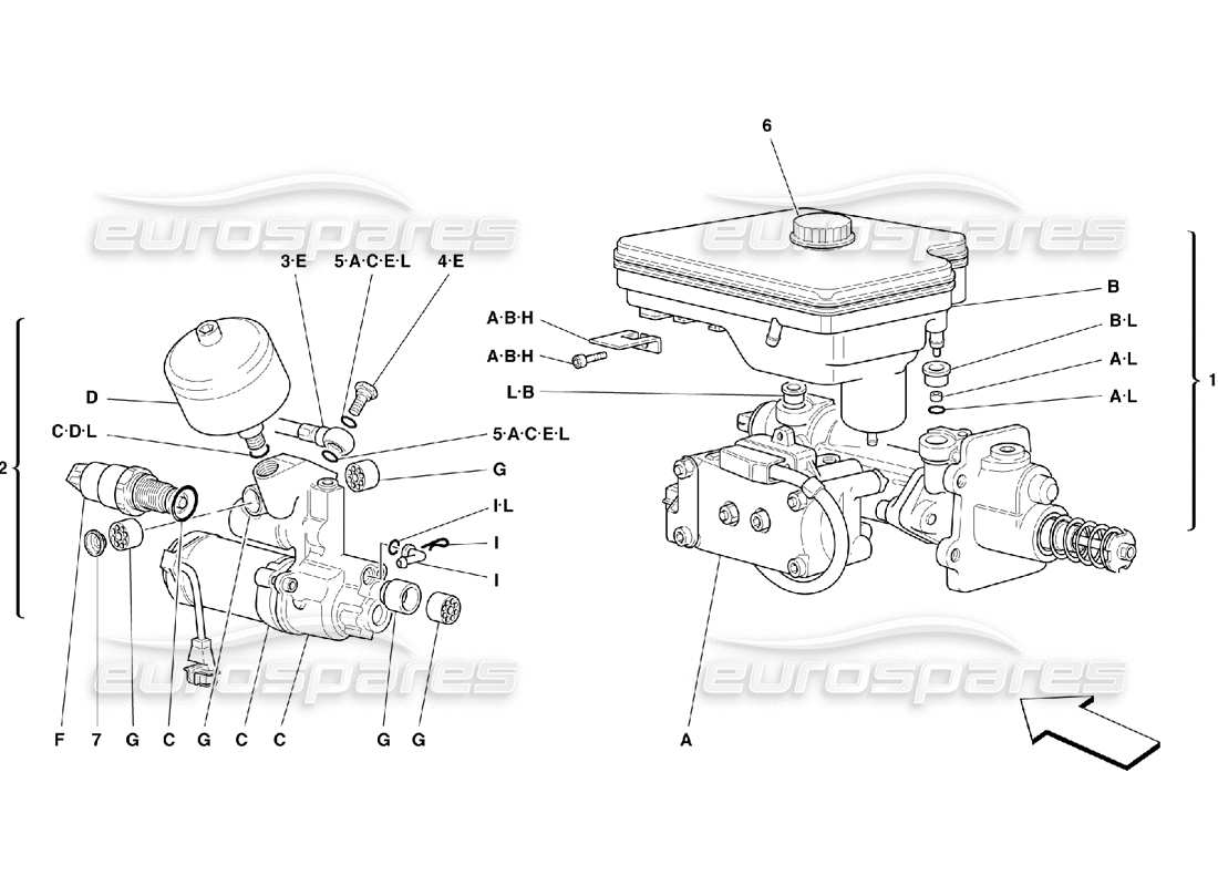 ferrari 355 (2.7 motronic) schema delle parti del sistema idraulico per l'abs