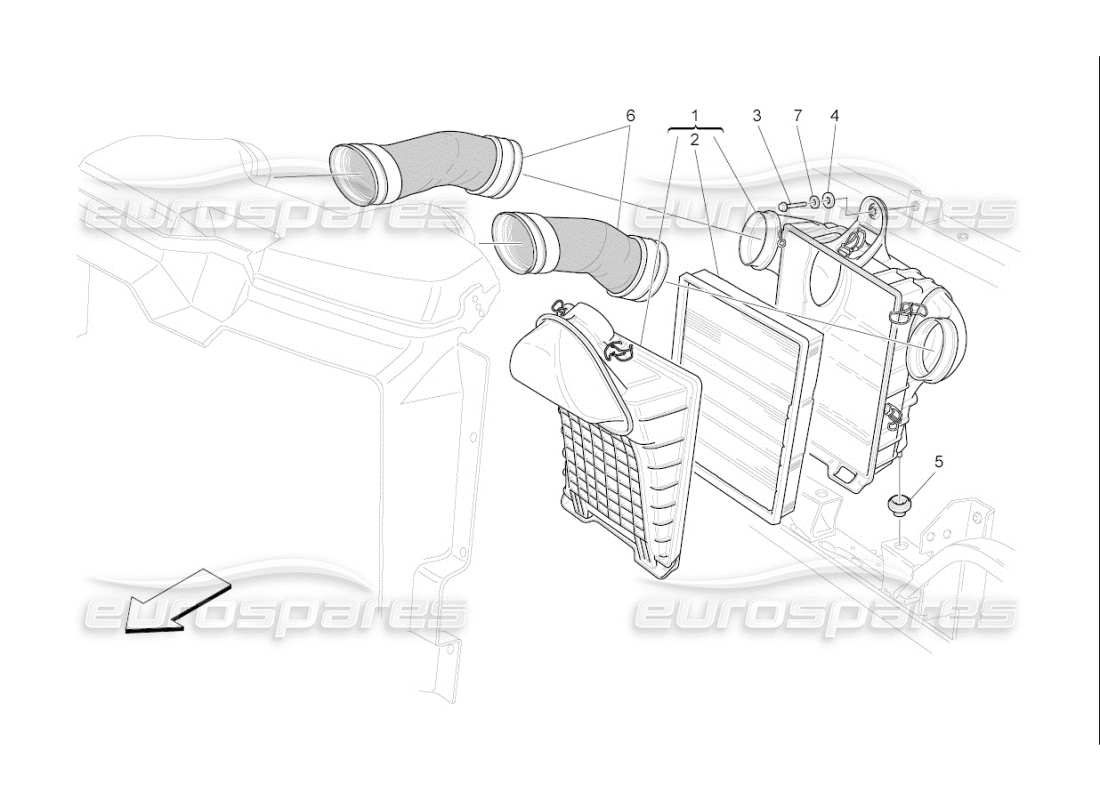 maserati qtp. (2007) 4.2 f1 diagramma delle parti del filtro dell'aria, della presa d'aria e dei condotti