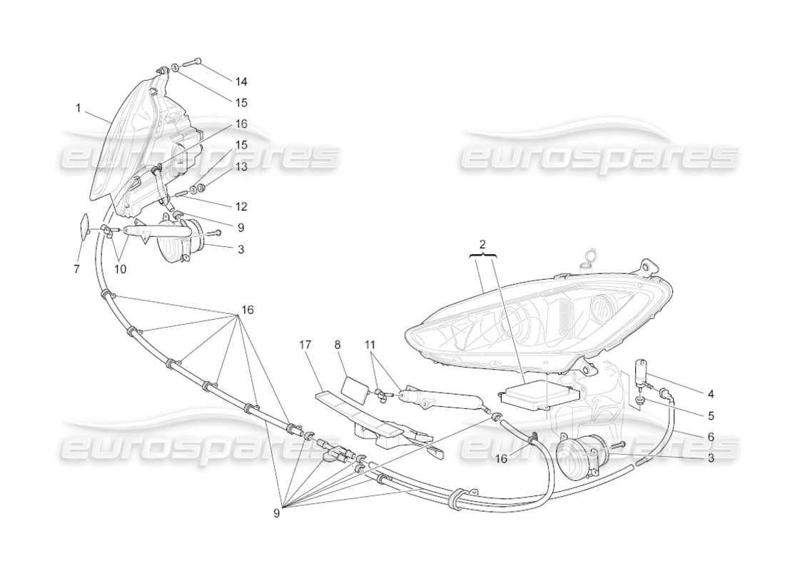 maserati grancabrio (2010) 4.7 diagramma delle parti dei gruppi ottici