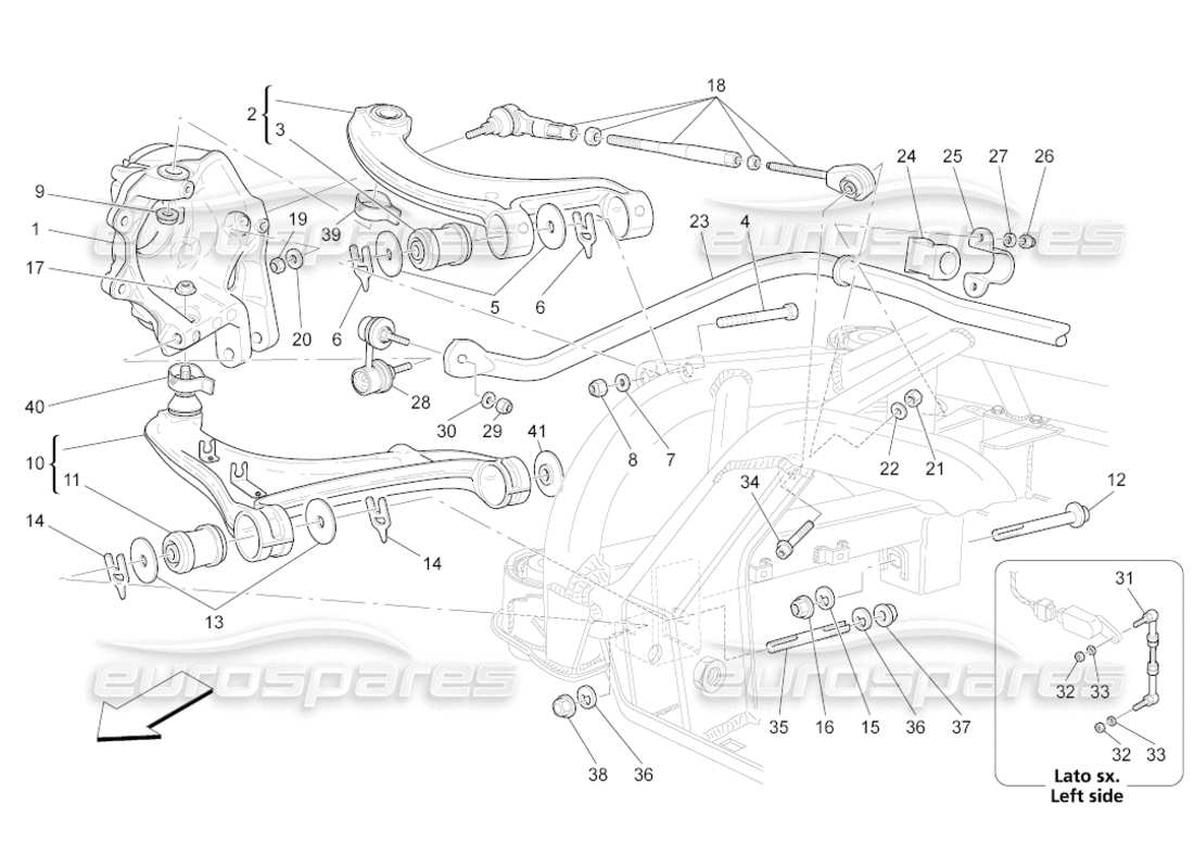 maserati grancabrio (2010) 4.7 diagramma delle parti della sospensione posteriore