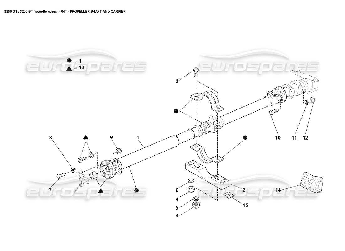 maserati 3200 gt/gta/assetto corsa diagramma delle parti dell'albero dell'elica e del supporto
