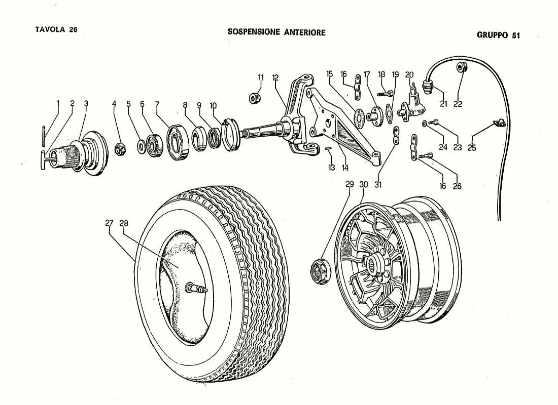 lamborghini jarama sospensione anteriore diagramma delle parti