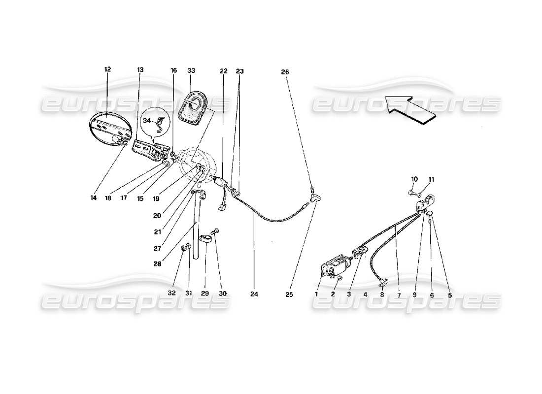 ferrari mondial 3.4 t coupe/cabrio dispositivi di apertura cofano motore e sportello gas diagramma delle parti