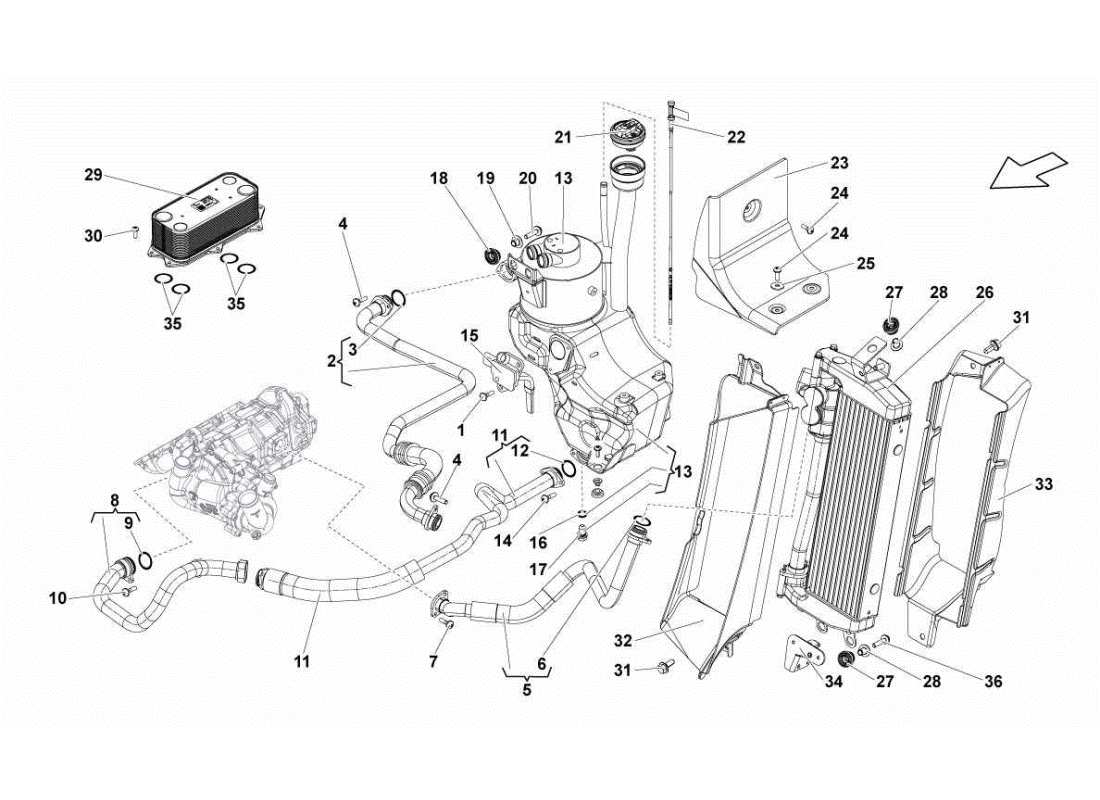 lamborghini gallardo sts ii sc radiatore del sistema di olio diagramma delle parti