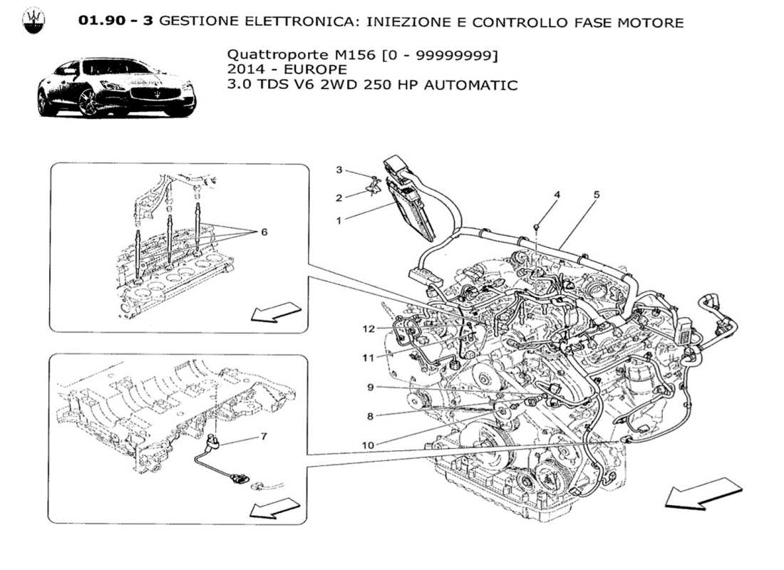 maserati qtp. v6 3.0 tds 250bhp 2014 controllo elettronico: diagramma delle parti di controllo dell'iniezione e della fasatura del motore