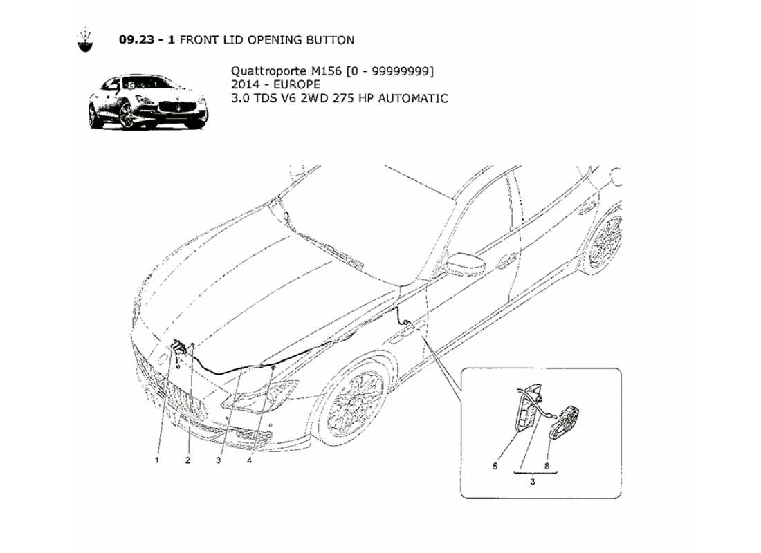 maserati qtp. v6 3.0 tds 275bhp 2014 diagramma delle parti del pulsante di apertura del coperchio anteriore