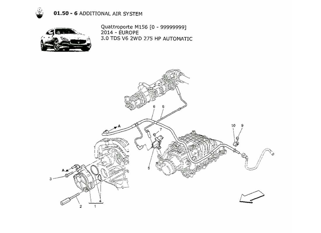 maserati qtp. v6 3.0 tds 275bhp 2014 diagramma delle parti del sistema d'aria aggiuntivo