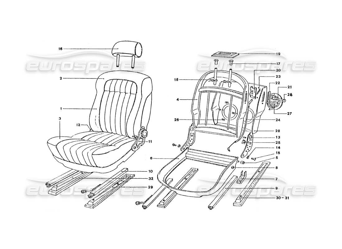 ferrari 365 gt4 2+2 coachwork diagramma delle parti dei sedili anteriori