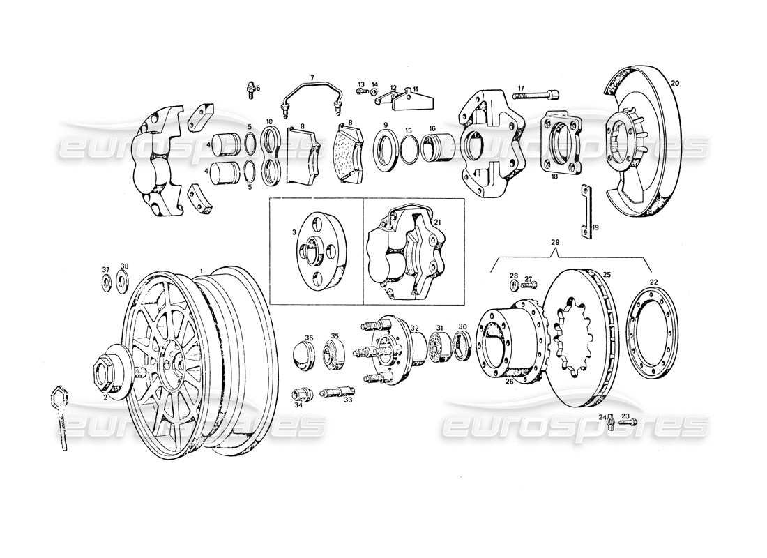 maserati khamsin freni anteriori raffreddati diagramma delle parti