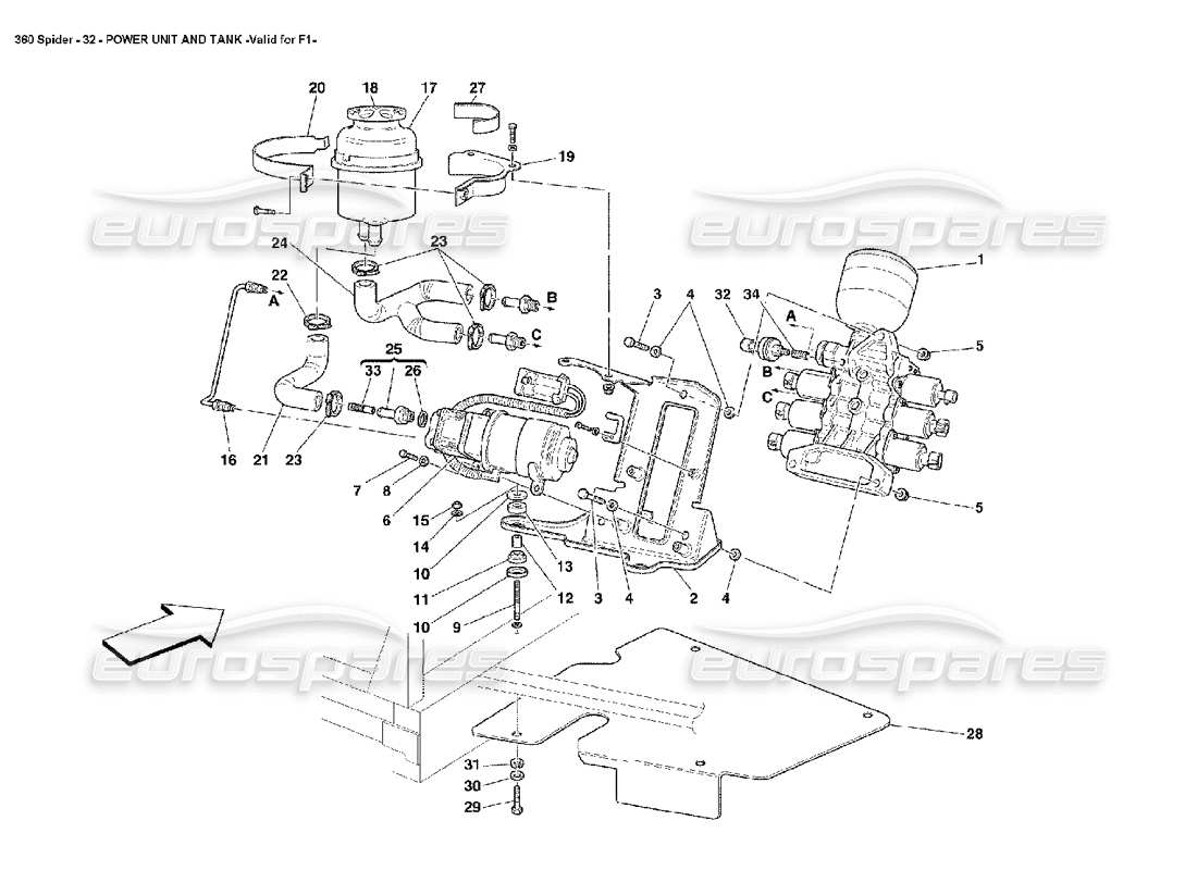 ferrari 360 spider unità di potenza e serbatoio diagramma delle parti