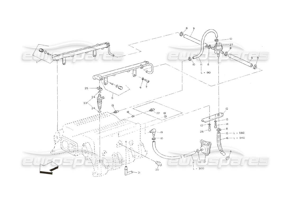 maserati shamal sistema di iniezione - tubazioni diagramma delle parti
