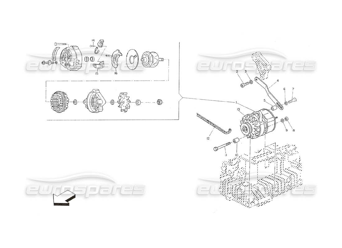 maserati shamal alternatore e supporto diagramma delle parti