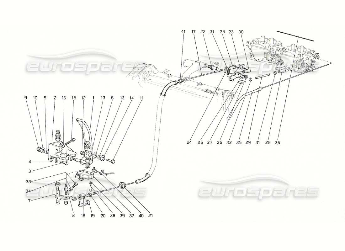 ferrari 308 gt4 dino (1976) diagramma delle parti del comando dell'acceleratore (2 distributori).