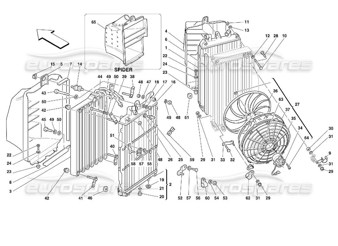 ferrari 355 (2.7 motronic) radiatori del sistema di raffreddamento schema delle parti