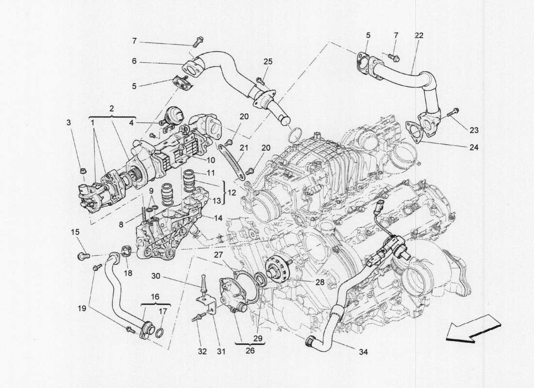 maserati qtp. v6 3.0 tds 275bhp 2017 diagramma delle parti del sistema di ricircolo dei vapori d'olio