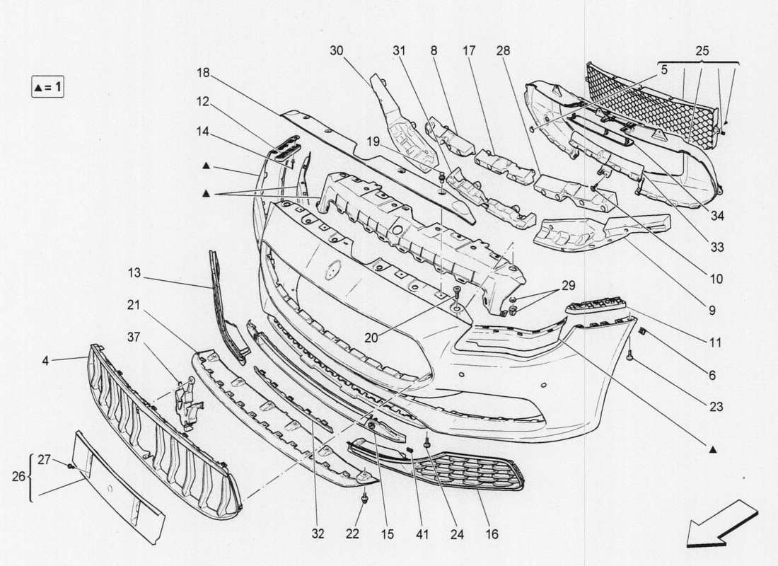 maserati qtp. v6 3.0 tds 275bhp 2017 schema delle parti paraurti anteriore