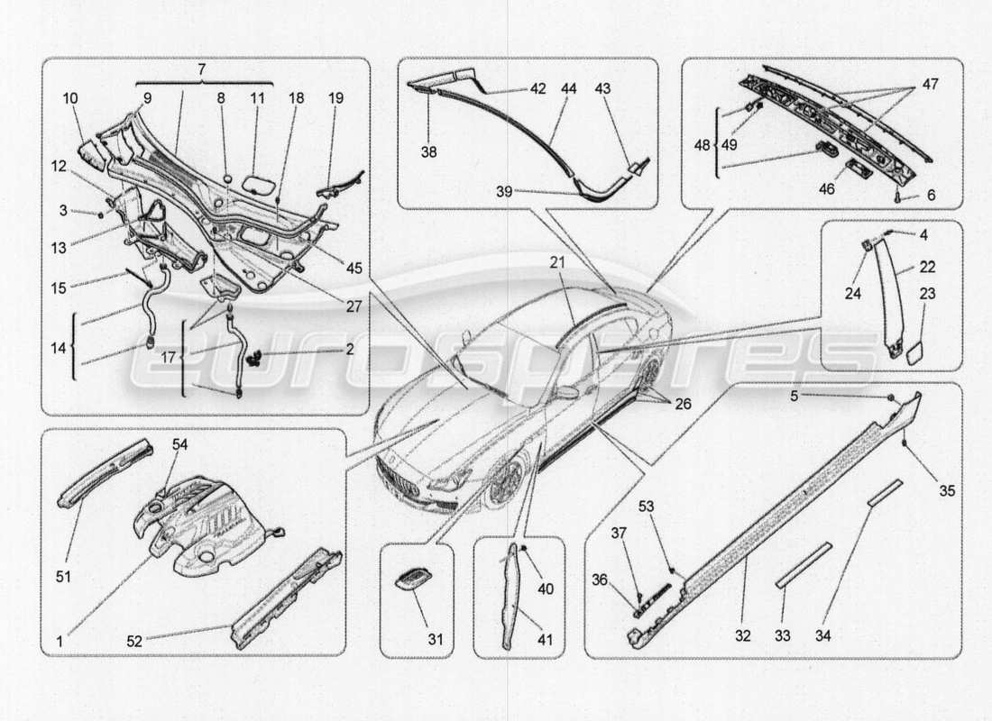 maserati qtp. v8 3.8 530bhp 2014 auto schema delle parti di scudi, finiture e pannelli di copertura