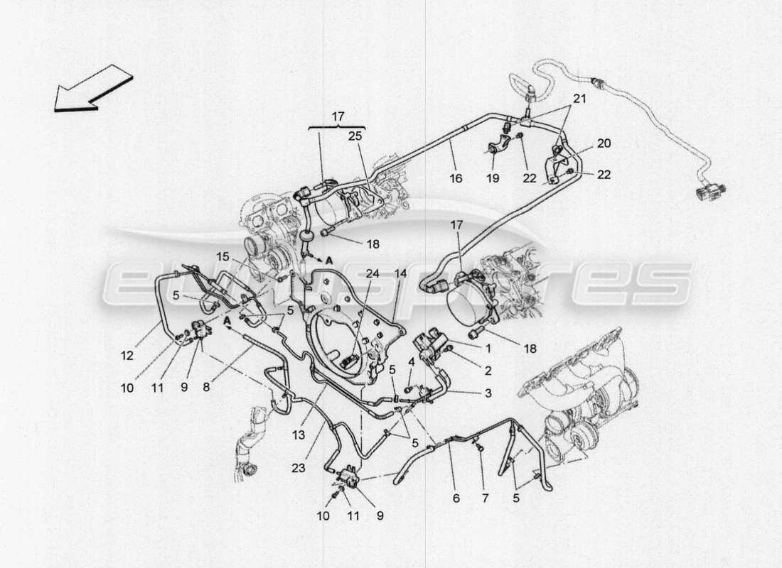 maserati qtp. v8 3.8 530bhp 2014 auto diagramma delle parti del sistema d'aria aggiuntivo