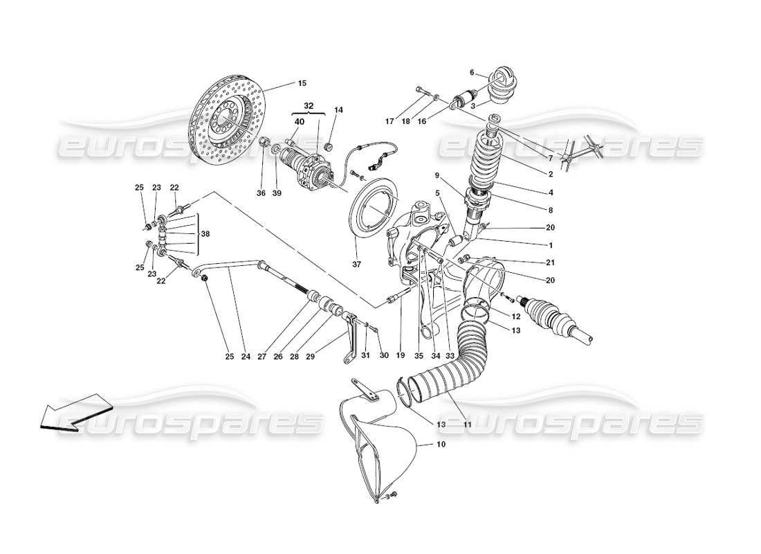 ferrari 430 challenge (2006) schema delle parti della sospensione posteriore: ammortizzatore e disco freno