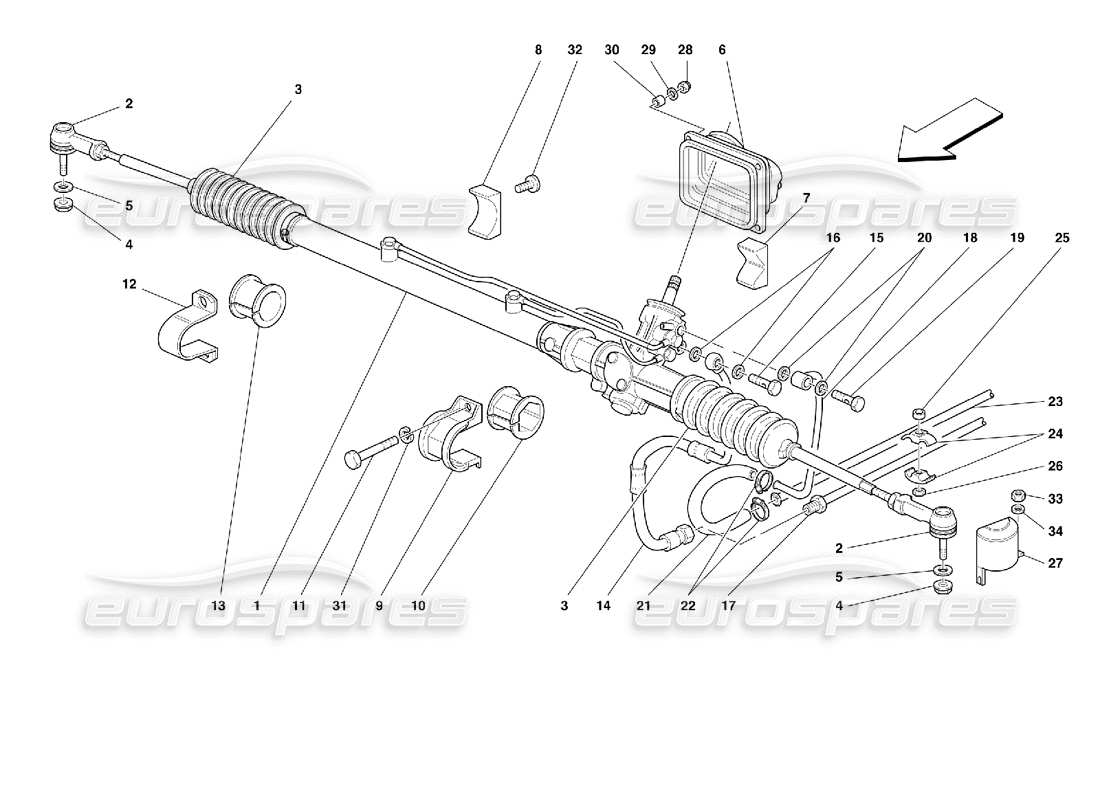 ferrari 355 (2.7 motronic) schema delle parti della scatola dello sterzo idraulico