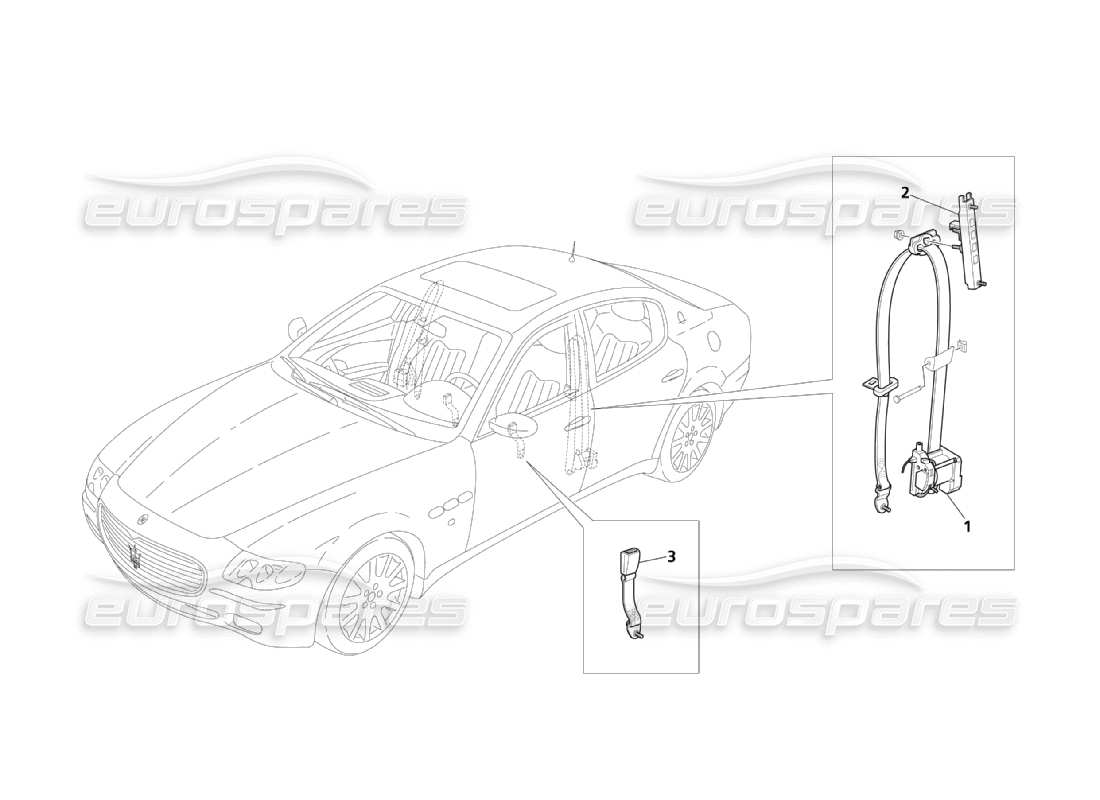 maserati qtp. (2003) 4.2 diagramma delle parti delle cinture di sicurezza anteriori
