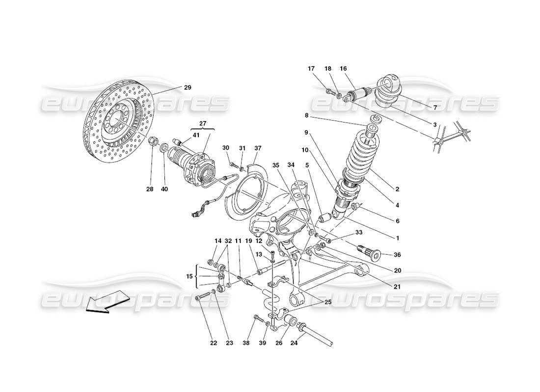 ferrari 430 challenge (2006) sospensione anteriore: ammortizzatore e disco freno diagramma delle parti
