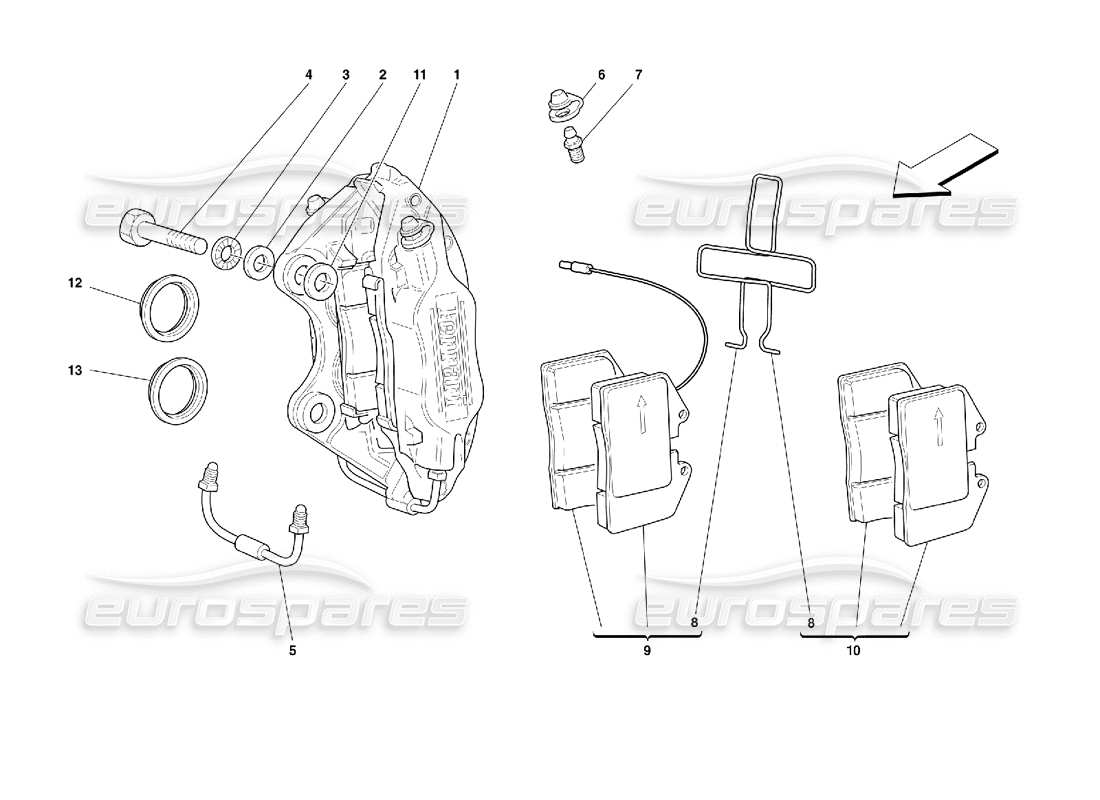 ferrari 355 (2.7 motronic) schema delle parti delle pinze dei freni anteriori e posteriori