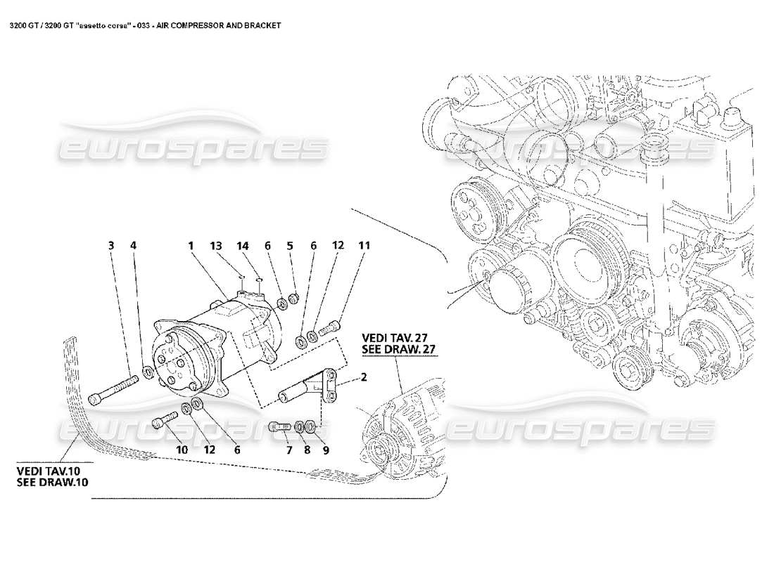 maserati 3200 gt/gta/assetto corsa diagramma delle parti del compressore d'aria e della staffa