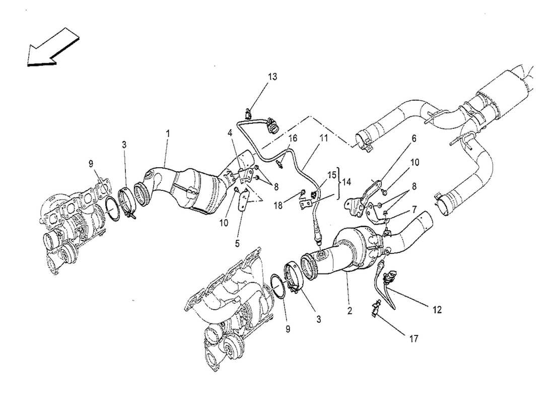 maserati qtp. v8 3.8 530bhp 2014 convertitore pre catalitico e convertitori catalitici schema delle parti