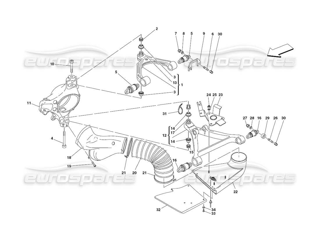 ferrari 430 challenge (2006) sospensioni anteriori - schema delle parti bracci trasversali