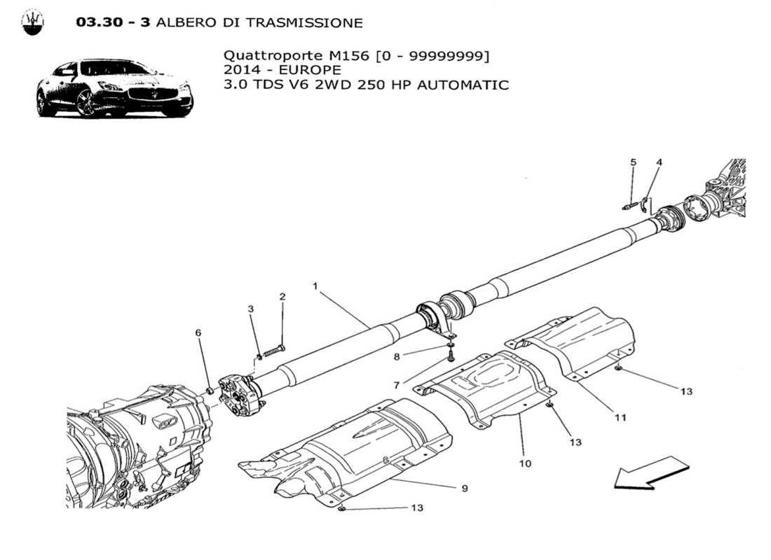 maserati qtp. v6 3.0 tds 250bhp 2014 schema delle parti dell'albero di trasmissione