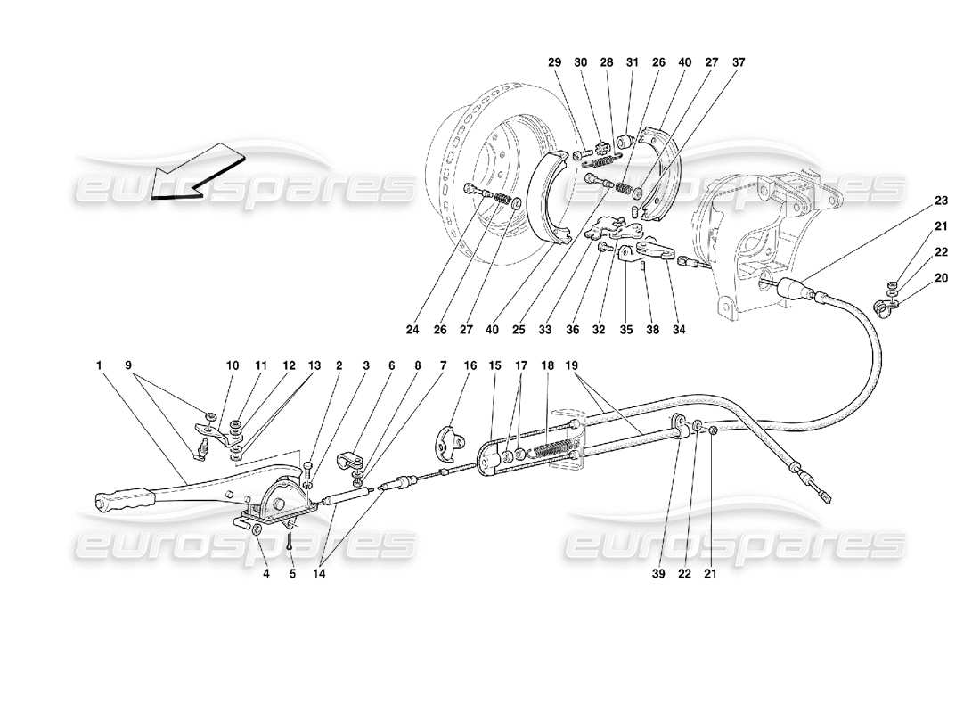 ferrari 355 (2.7 motronic) diagramma delle parti del controllo del freno a mano