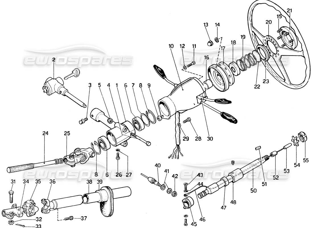 ferrari 365 gtb4 daytona (1969) schema delle parti comando dello sterzo