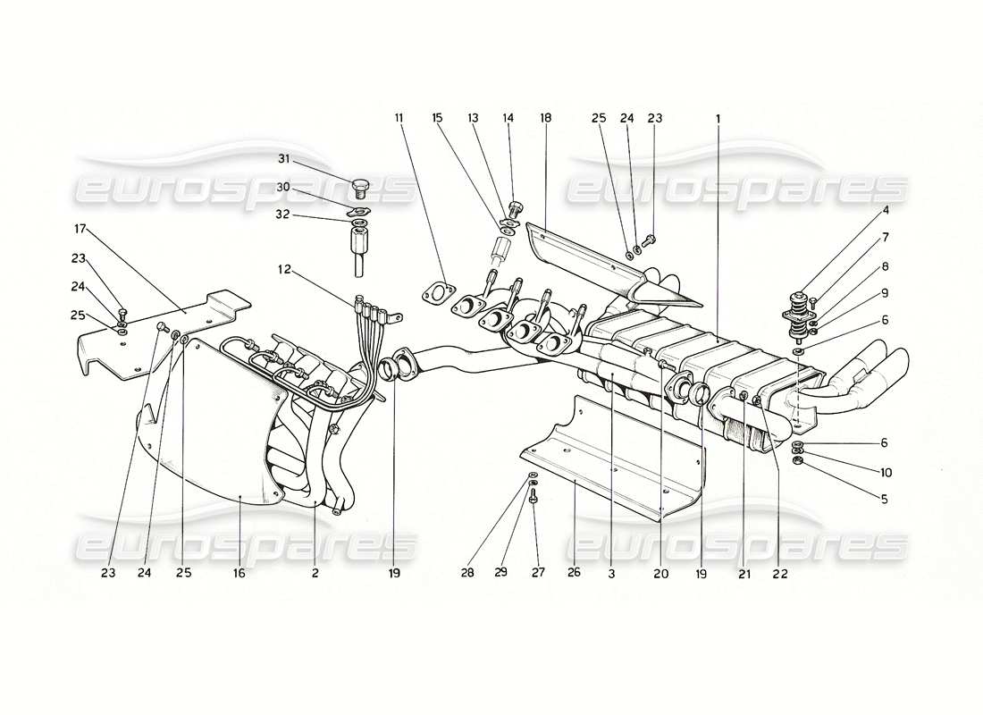 ferrari 308 gt4 dino (1976) impianto di scarico diagramma delle parti