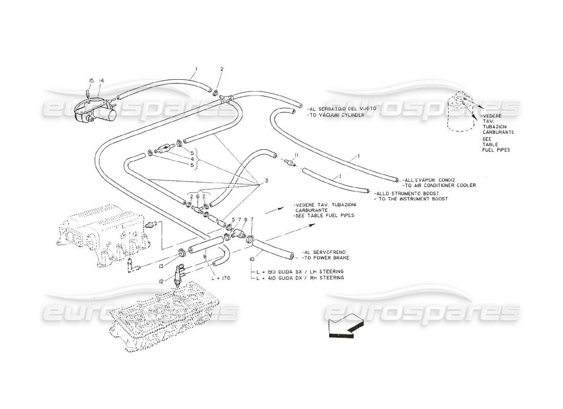 maserati shamal sistema di vuoto e raffreddamento diagramma delle parti