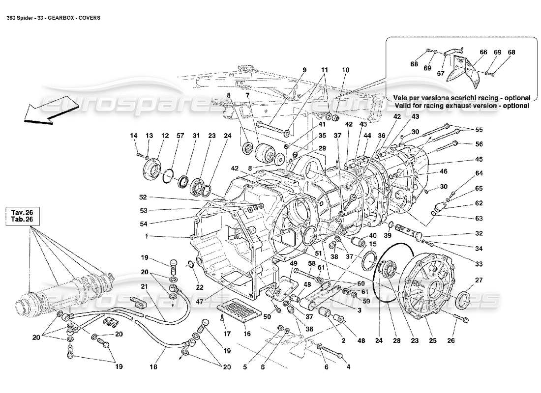 ferrari 360 spider diagramma delle parti delle coperture del cambio
