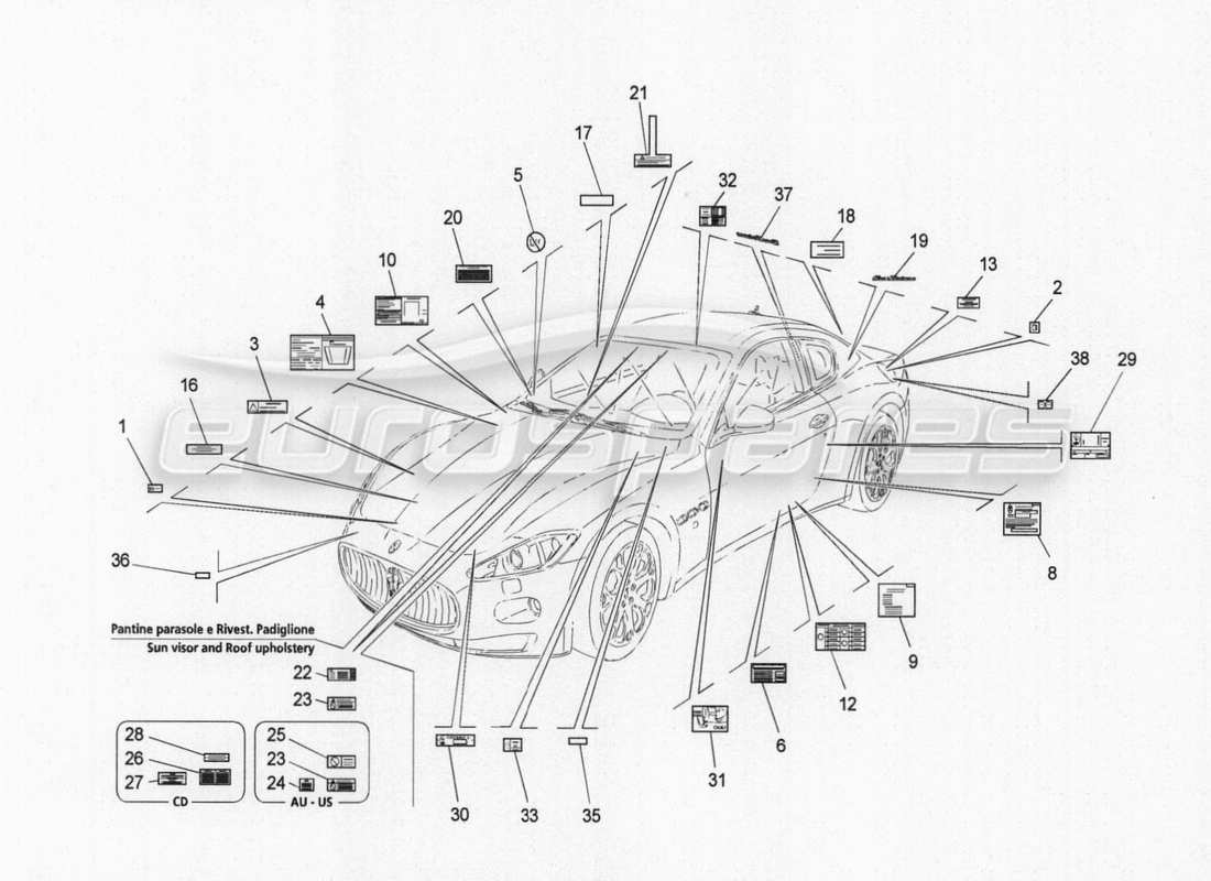maserati granturismo special edition adesivi ed etichette diagramma delle parti