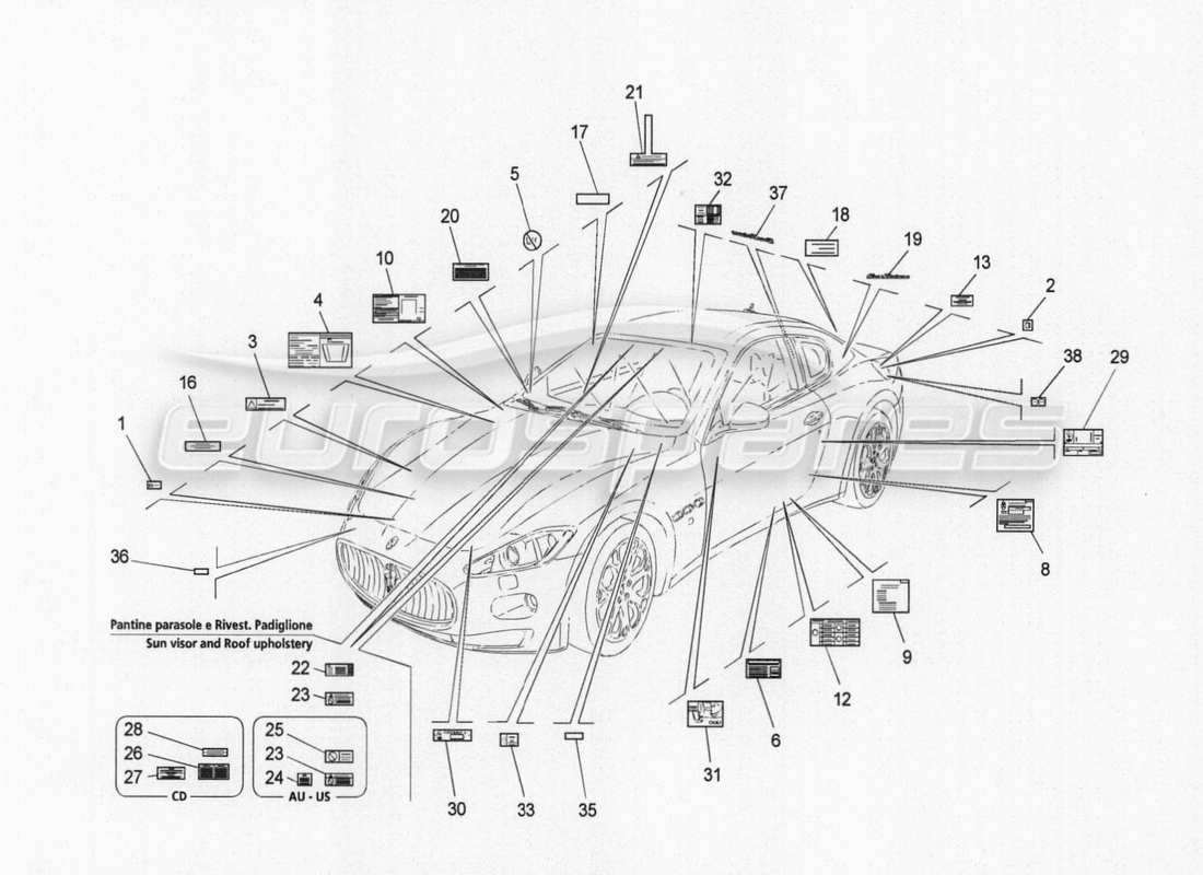 maserati granturismo special edition diagramma delle parti di adesivi ed etichette