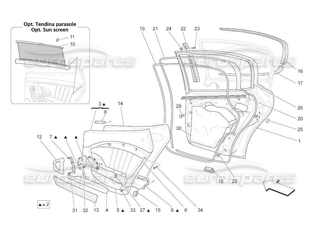 maserati qtp. (2011) 4.2 auto porte posteriori: pannelli di rivestimento schema delle parti