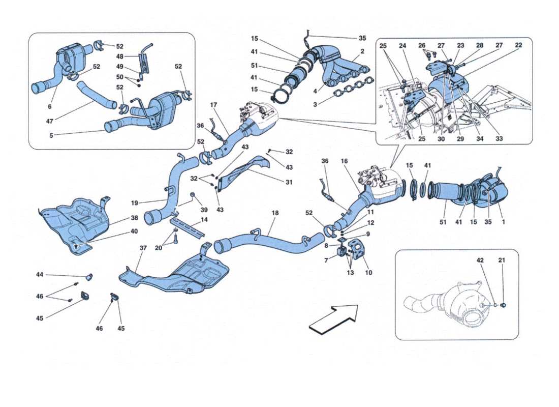 ferrari 458 challenge schema delle parti dell'impianto di scarico