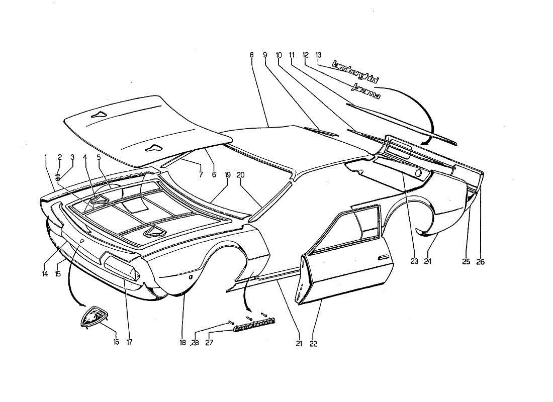 lamborghini jarama rivestimenti esterni diagramma delle parti