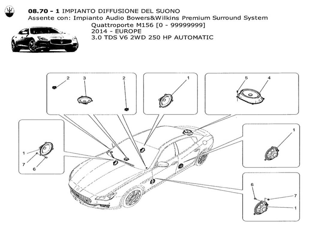 maserati qtp. v6 3.0 tds 250bhp 2014 schema delle parti del sistema di diffusione del suono