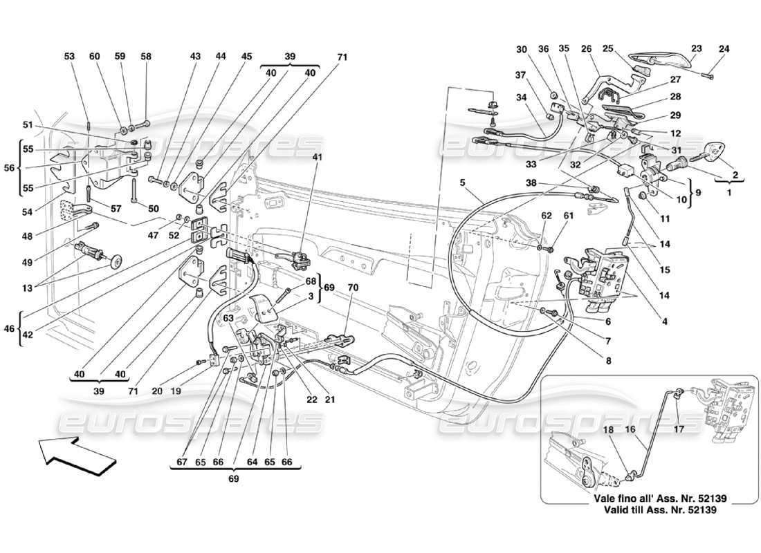 ferrari 360 challenge stradale porte: diagramma delle parti del controllo di apertura e delle cerniere